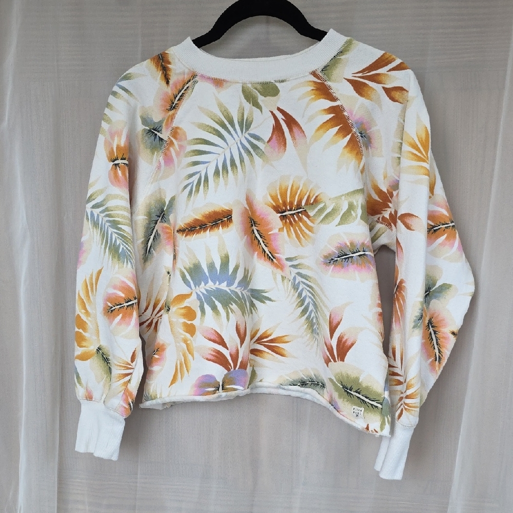 Billabong Cream Sweatshirt with Hawaiian Leaves Small